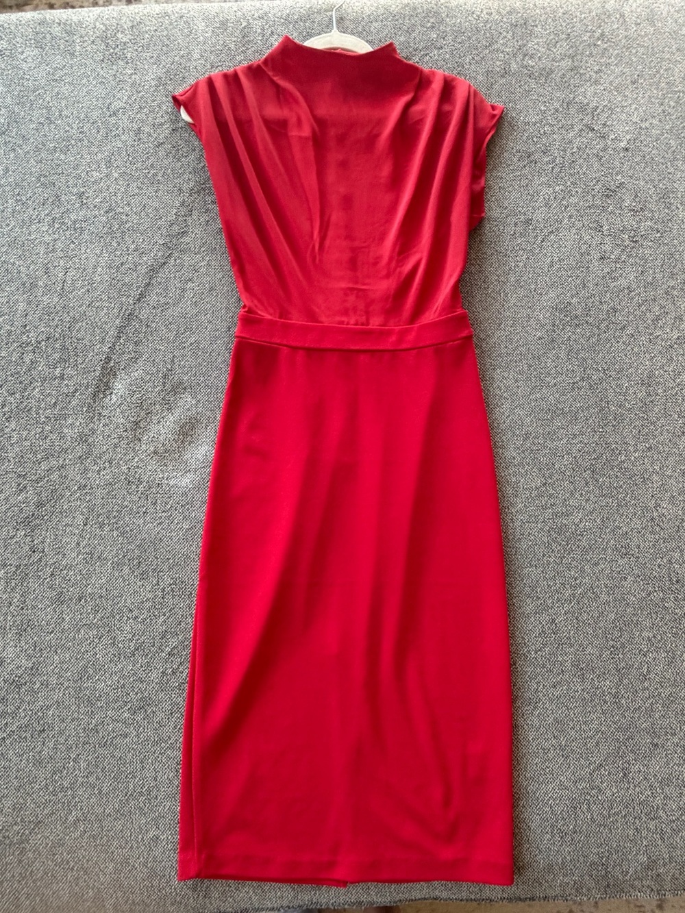 Express Red Midi Dress with High Neck and Waist Band